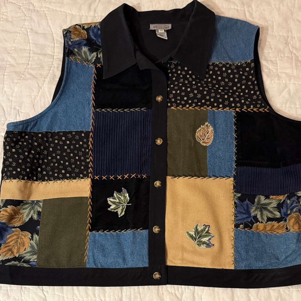 Patchwork Vest with Floral Embroidery NWOT